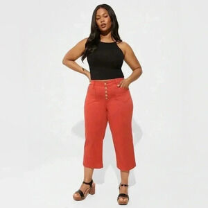 Torrid Crop Wide Leg Twill High Rise Patch Pocket Pants Button Fly Orange Sz 22